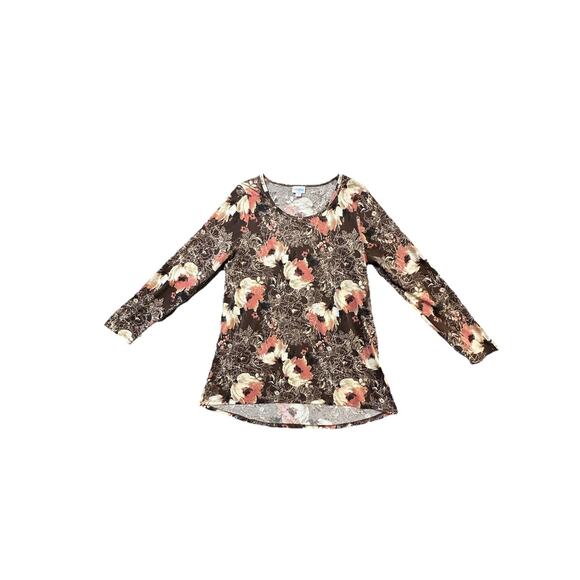 LuLaRoe Women’s Large Floral Long Sleeve Tunic Top Large Brown Boho Stretch - Picture 1 of 9